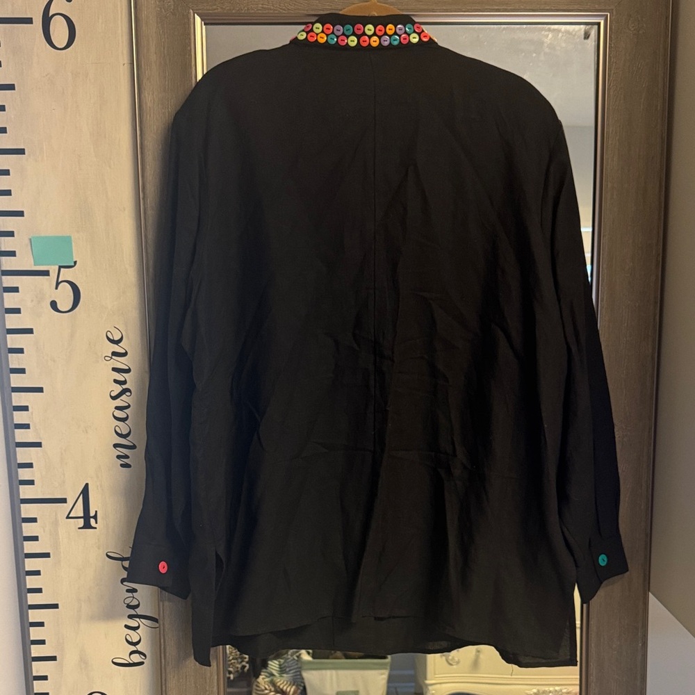 Diane Gilman Linen Shirt with Rainbow Button Accents - Picture 6 of 7